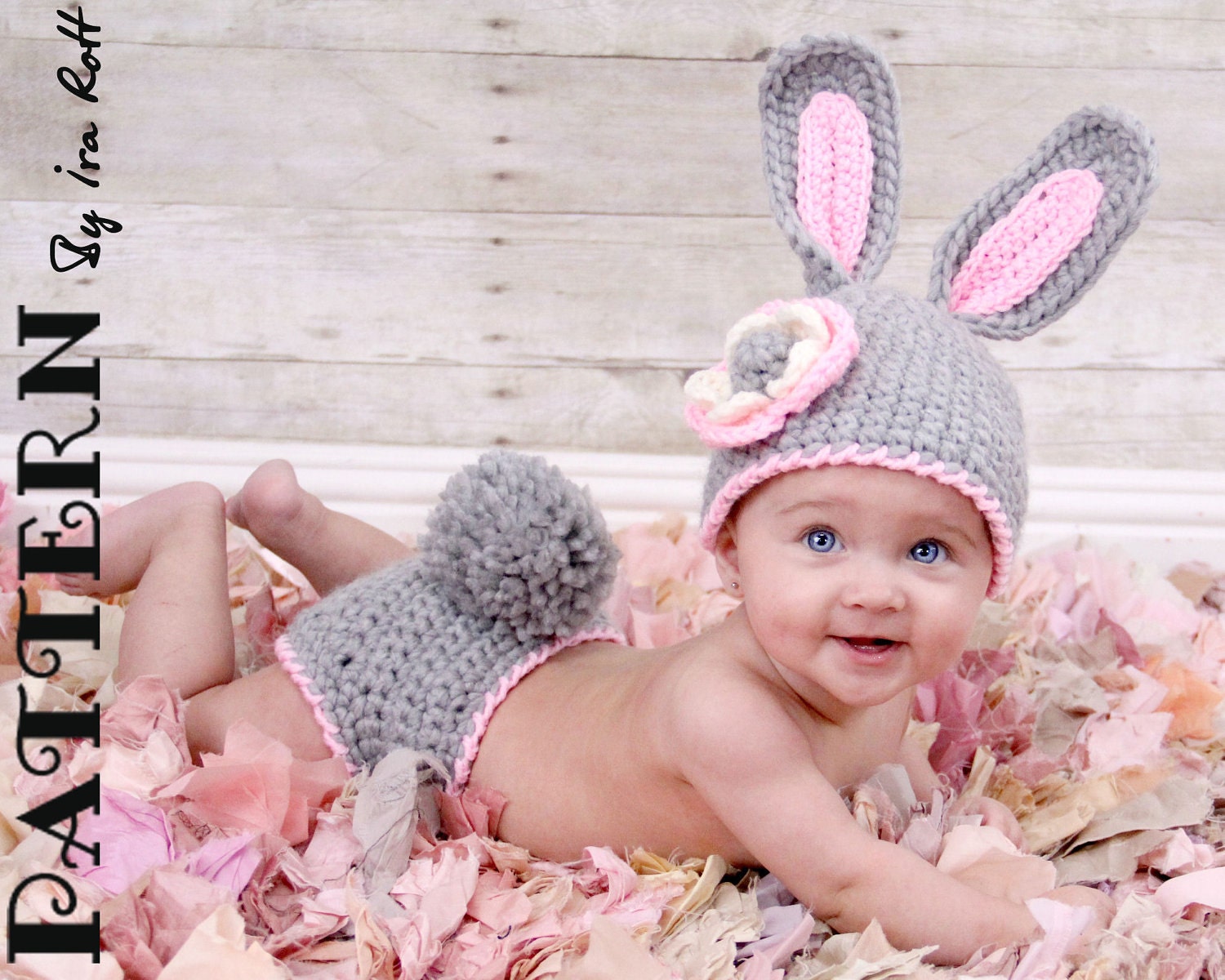 PATTERN - Easter Bunny Hat and Diaper Cover Set  -  Crochet PDF Pattern for 5 sizes