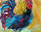 Fine Art Print 11x14 from oil painting by Karen Tarlton - Rooster modern impressionism palette knife whimsical