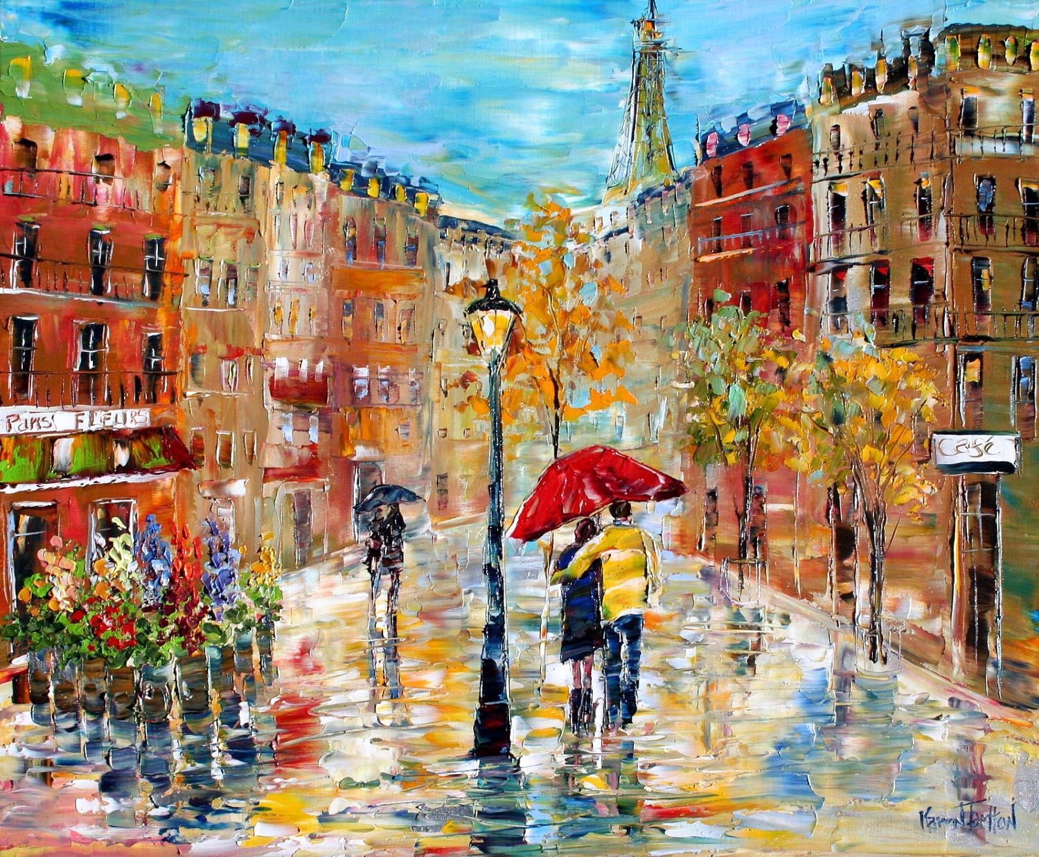 Paris Romance 40" x 48" Gallery Quality Giclee Print on Museum Archival canvas of Original painting by Karen Tarlton fine art