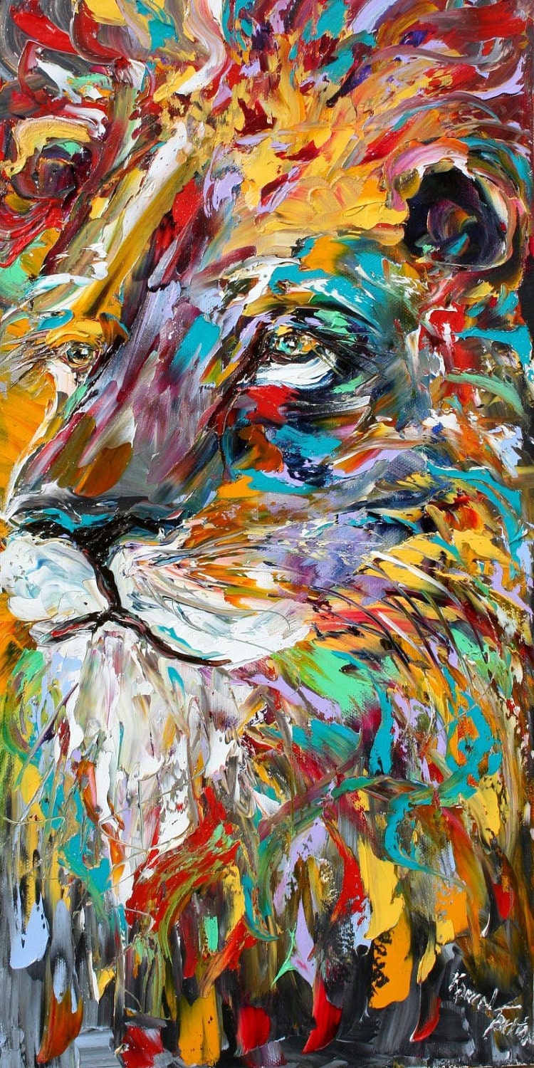 Lion 20" x 40" Gallery Quality Giclee Print on Museum Archival canvas of Original painting by Karen Tarlton fine art