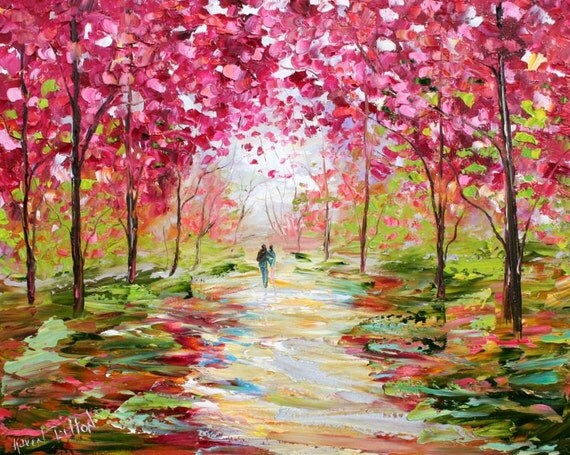 Custom Original Oil Painting Commission - Romance Landscape - impressionistic fine art by Karen Tarlton