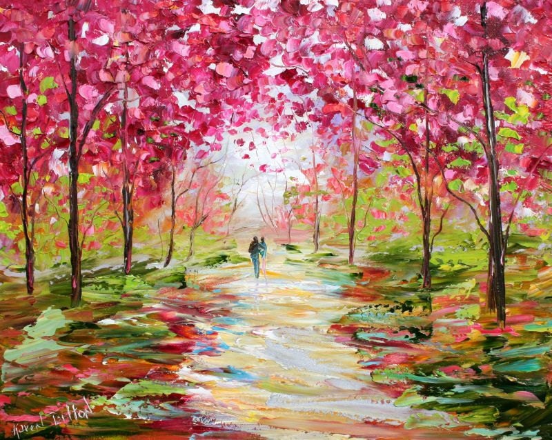 Custom Original Oil Painting Commission - Romance Landscape - impressionistic fine art by Karen Tarlton