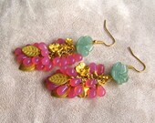Spring Fling Earrings with Green, Pink and Gold gemstone glass