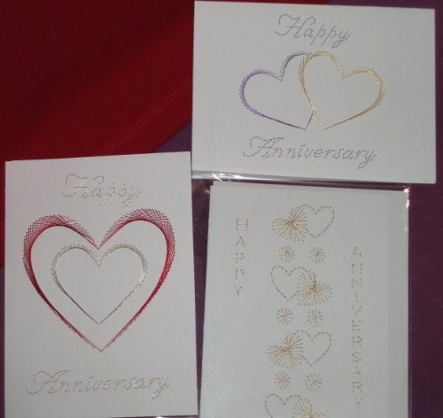 Anniversary 3 Card Set - Hand Embroidered