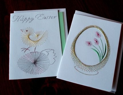 Easter Hand Embroidered 2 Card Set
