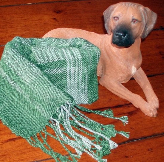Scarf - Basil and Sage Greens - Saori Hand Woven
