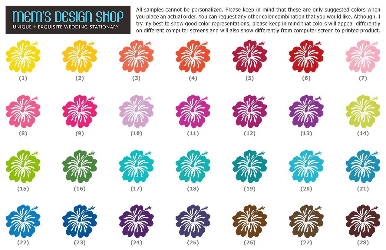 Wedding Seating Card, Wedding Escort Card, or Wedding Place Card - Luau with Pink Hibiscus (More Colors)