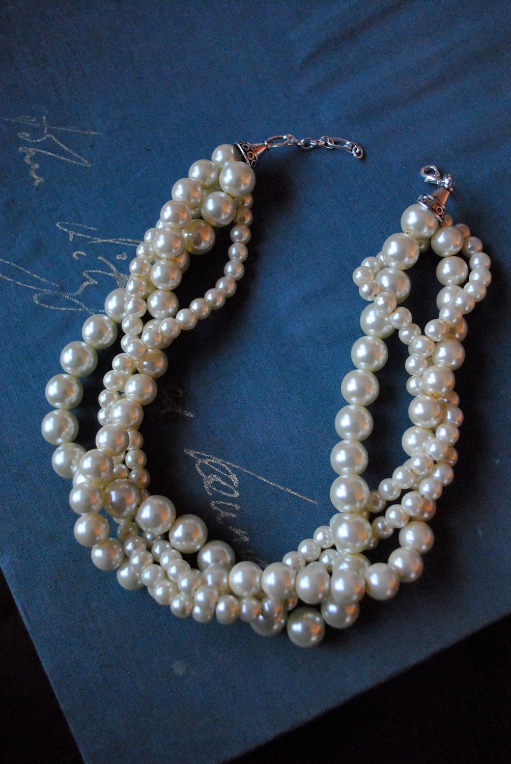 Ivory Chunky Pearl-4 Strand- Twisted Statement Necklace