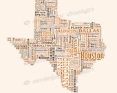 Texas Typography Map Art Print - 13 x 19" // additional sizes available
