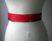 Vintage Red and Navy Blue Patent Leather Belt