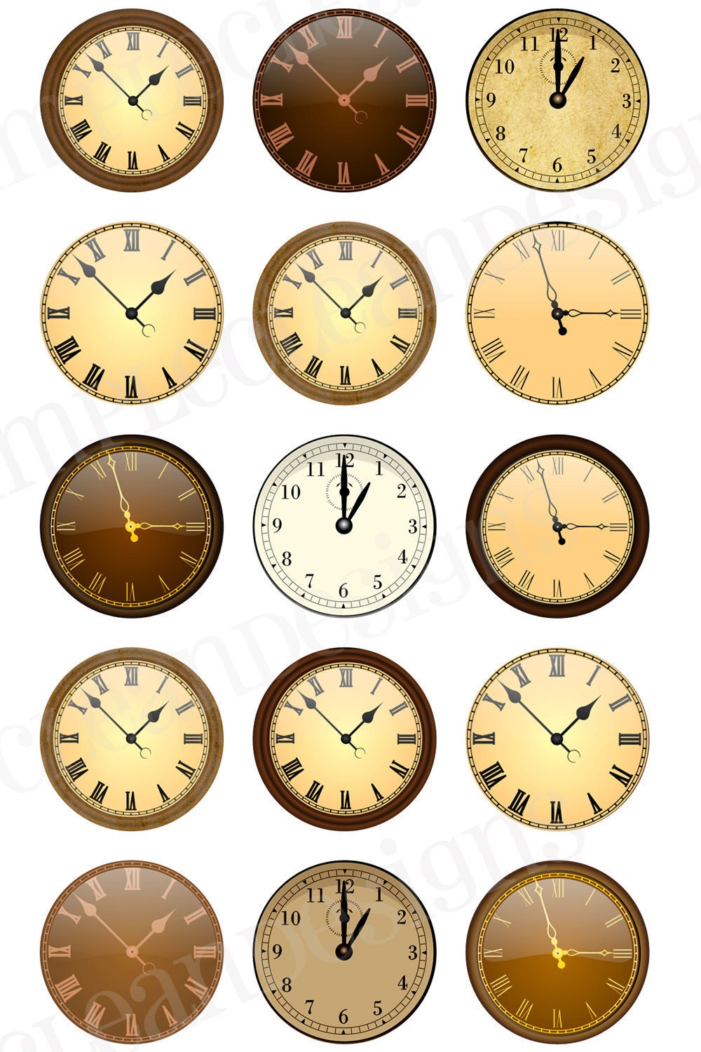 Antique Vintage Clocks Digital Collage Sheet 4x6 Printable Bottlecap Images no.83 - SimpleCleanDesigns