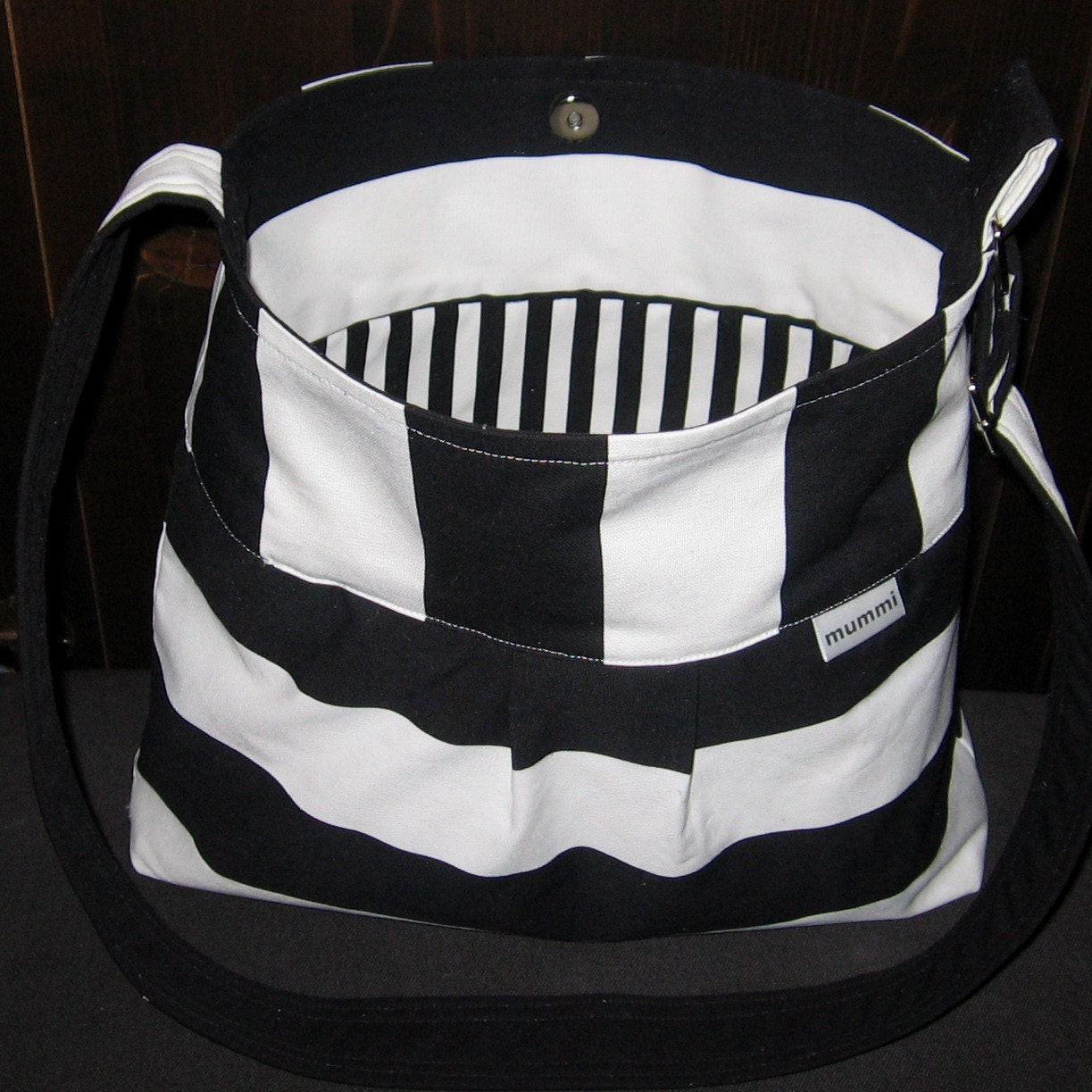 Personalized hobo bag, black and white canvas, large purse, laptop, diaper, messenger bag, Marimekko style, bridesmaid gift