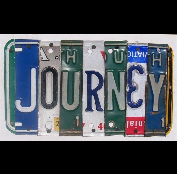 Funky Journey Word Block - Custom Words Available - Recycled Art Company - Vintage License Plate Sign Art