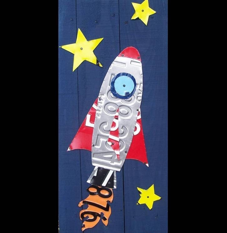 License Plate Art - Funky Music Guitar Rock and Roll On - Recycled Art Company - Salvaged Wood - Upcycled Artwork