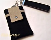 Solid Black or Black Swirls and Taupe Phone Case with Wristlet with Back Zipper Pocket or Black Ready to Ship