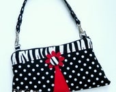 Choose Any Fabric in My Shop Skirt Phone Pouch - Clutch Black and White Zebra, Dots and True Red or Hot Pink with Wristlet Ready to Ship