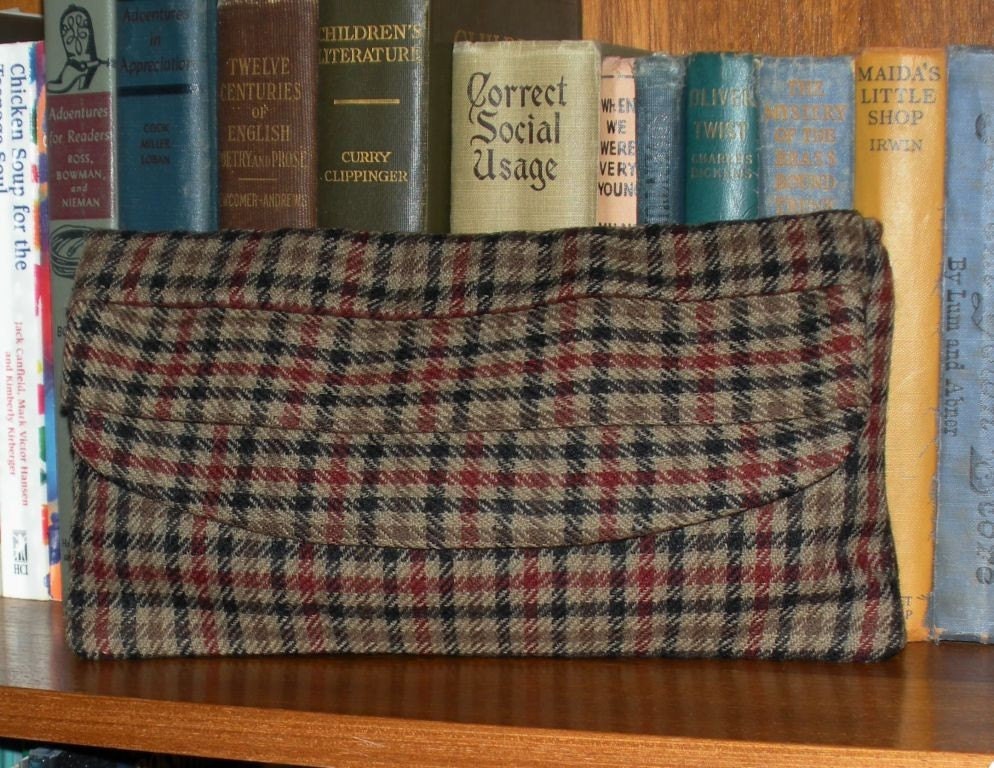 Brown Woven Plaid Clutch