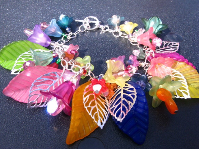 Very Colorful Fuller Acrylic Flower and Leaf Bracelet