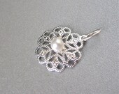 Silver filigree and pearl flower charm