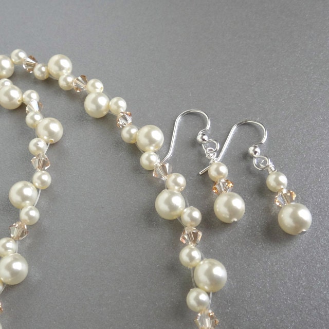Woven illusion pearl crystal bridal jewelry set