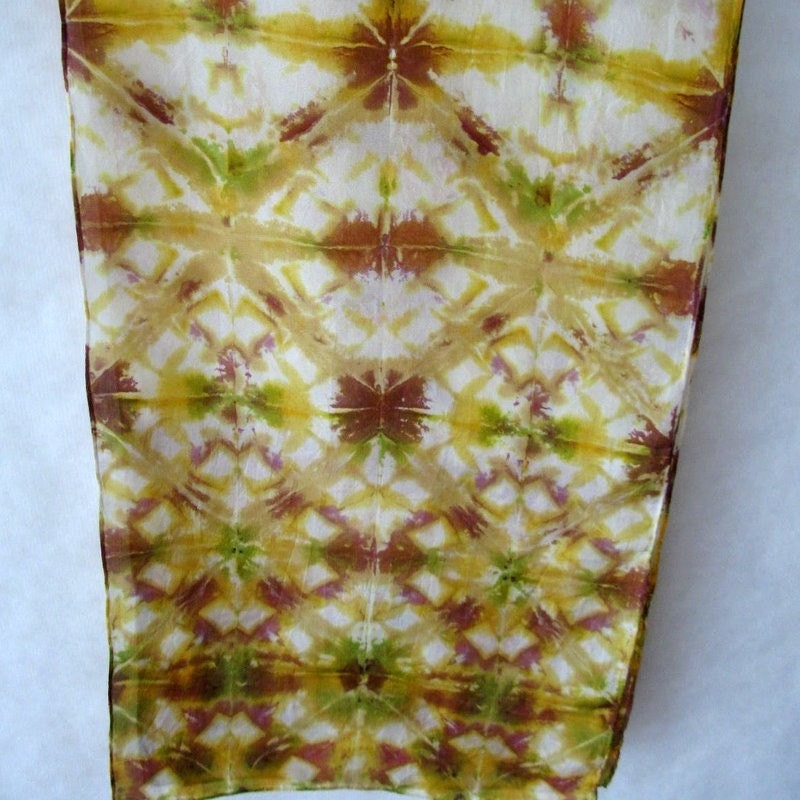 Shibori Habotai Silk Scarf  (Off White, Gold, Kiwi Green, Purple