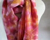 Shibori Habotai Silk Scarf (Pink, Orange)