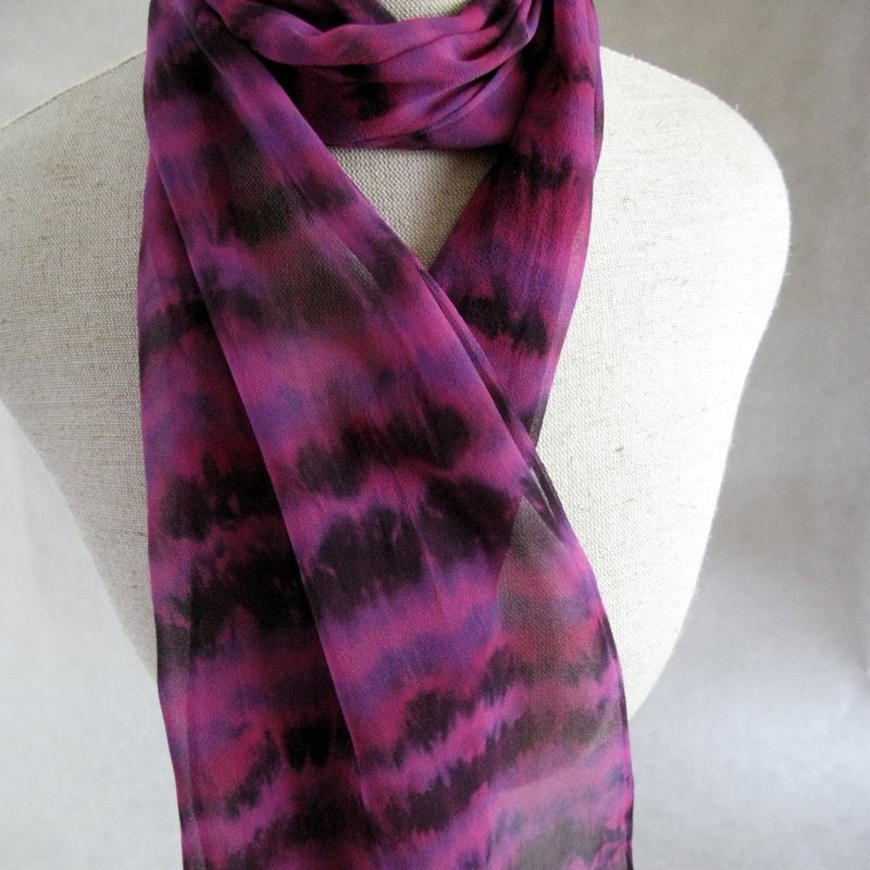 Silk Chiffon Hand Dyed Scarf  (Pink, Purple,Black)