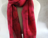 Shibori Habotai Silk Scarf (Red, Mauve, Orange,)