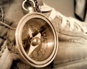 lost in wonderland, Alice ... A Vintage Steampunk Solid Brass Compass Pendant Necklace