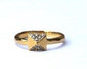 Pyramid Stud Ring with crystals (14K gold dipped)
