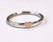 Tiny Heart Ring (14K gold heart-stacks with initial rings)