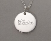 Sterling silver personalized engraved name or word pendant necklace on a 1/2 inch round circle disc charm- SSLCS