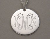 Personalized triple initial necklace pendant monogram sterling silver 3/4 inch round circle disc charm UTLIS