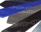 Mens Neck Tie - Silkscreened Tie - DNA Helix - Silk necktie - in five tie color choices Royal Blue, Black, Gray, Navy Blue and Silver