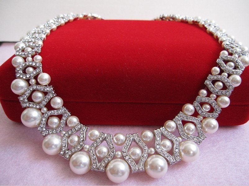 Bridal Necklace, Swarovski pearl necklace, bridal necklace wedding ,crystal necklace, rhinestone bridal necklace, bridal pearl necklace