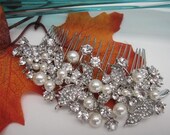 Bridal rhinestone pearl hair comb--- bridal hair accessories, wedding hair comb pearl, bridal hair comb crystal and pearl