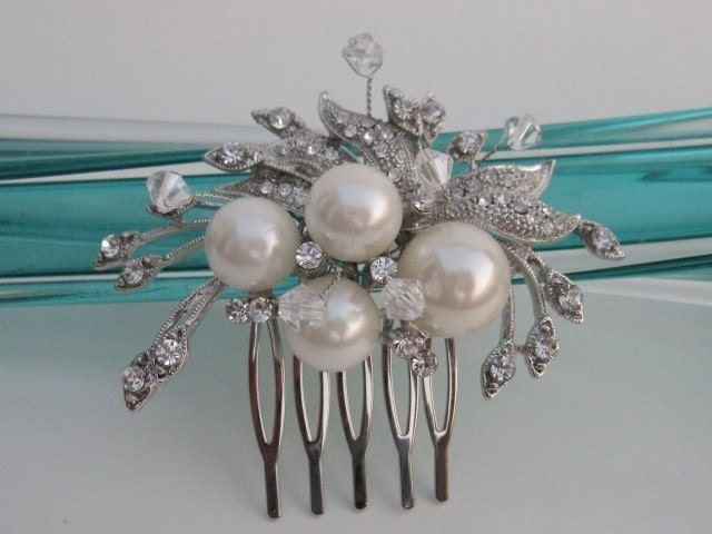 Bridal hair comb, wedding hair accessories, bridal hair comb crystal and pearl, wedding brooch combs, pearl bridal comb