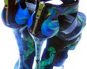 custom order , hand painted, peacock theme, high heel, ladies shoes