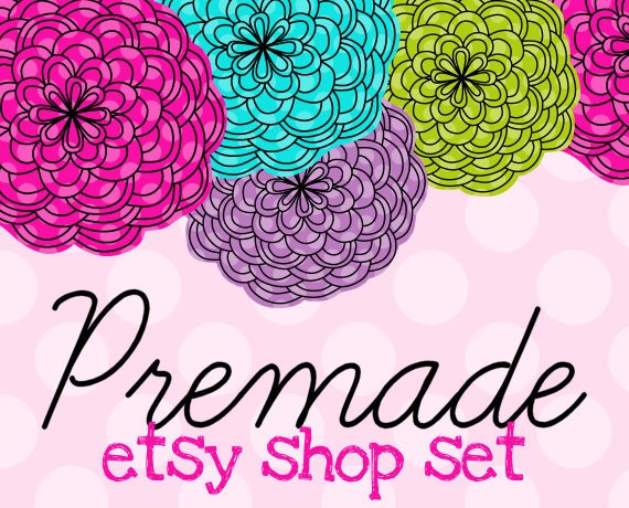 Bright Blossoms with Pink Polkadots - Premade Etsy Set Il_170x135