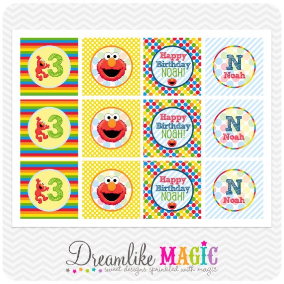 Printable DIY Party Circles and Cupcake Wrappers- Elmo with Colorful Dots and Stripes Il_170x135