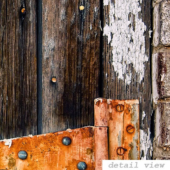 Hinge - Rustic Photograph - Still Life Photo - Color Photography - Rust Orange Brown White Black Gray Wall Art