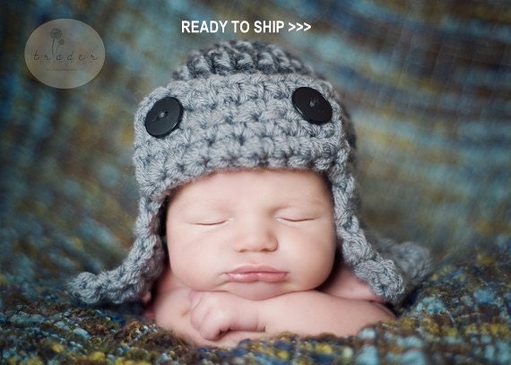 AVIATOR Hat Newborn Baby Photo prop in Gray or ANY COLOR - Photo Shoot