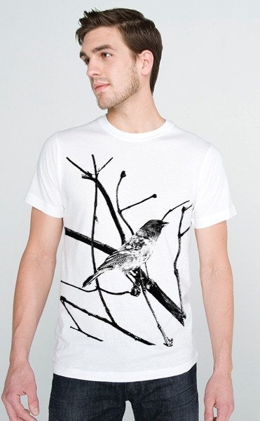 T-shirt in White of Silkscreen Bird Illustration