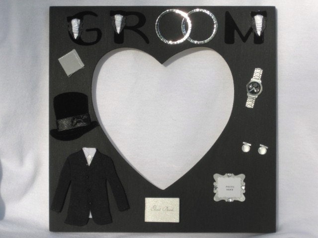 Groom Wedding photo picture frame hand made heart shape