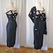 Stunning 1950's black linen sexy curvy strapless cocktail dress with matching shawl with appliques vlv bombshell - size Medium