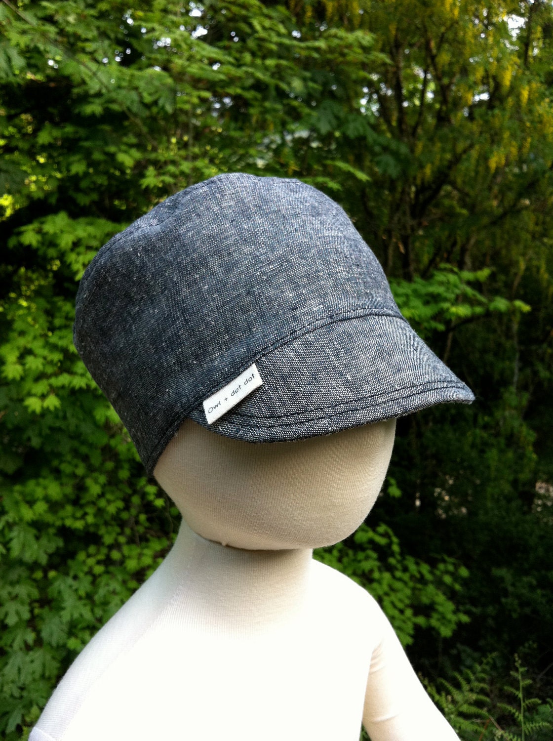 Reversible Baby Hat, Grey Army Style, Hemp / Organic Cotton