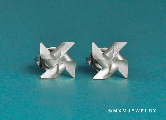 Tiny Pinwheel (windmill) Earrings 0.30 inches