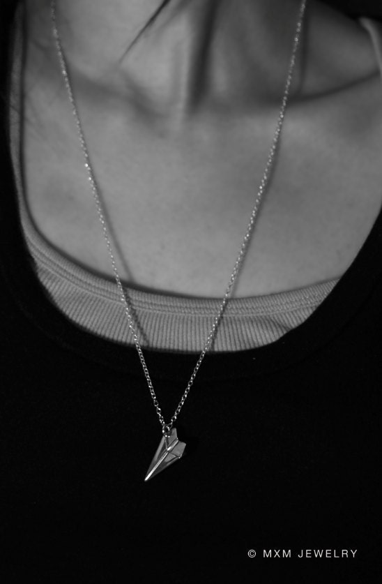 1" Tiny Paper Airplane II Pendant/Necklace with 24" chain