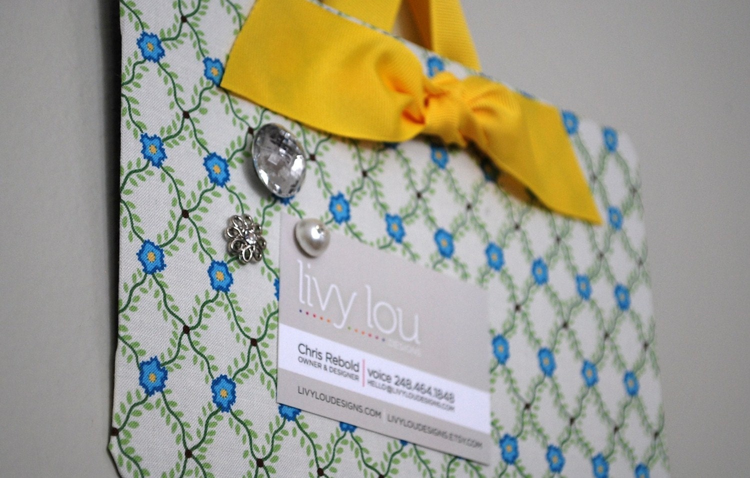 Fabric Magnet Board (9" x 6") - Blue and Yellow Floral