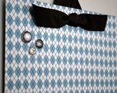 Fabric Magnet Board (12" x 9") Blue and Brown Argyle